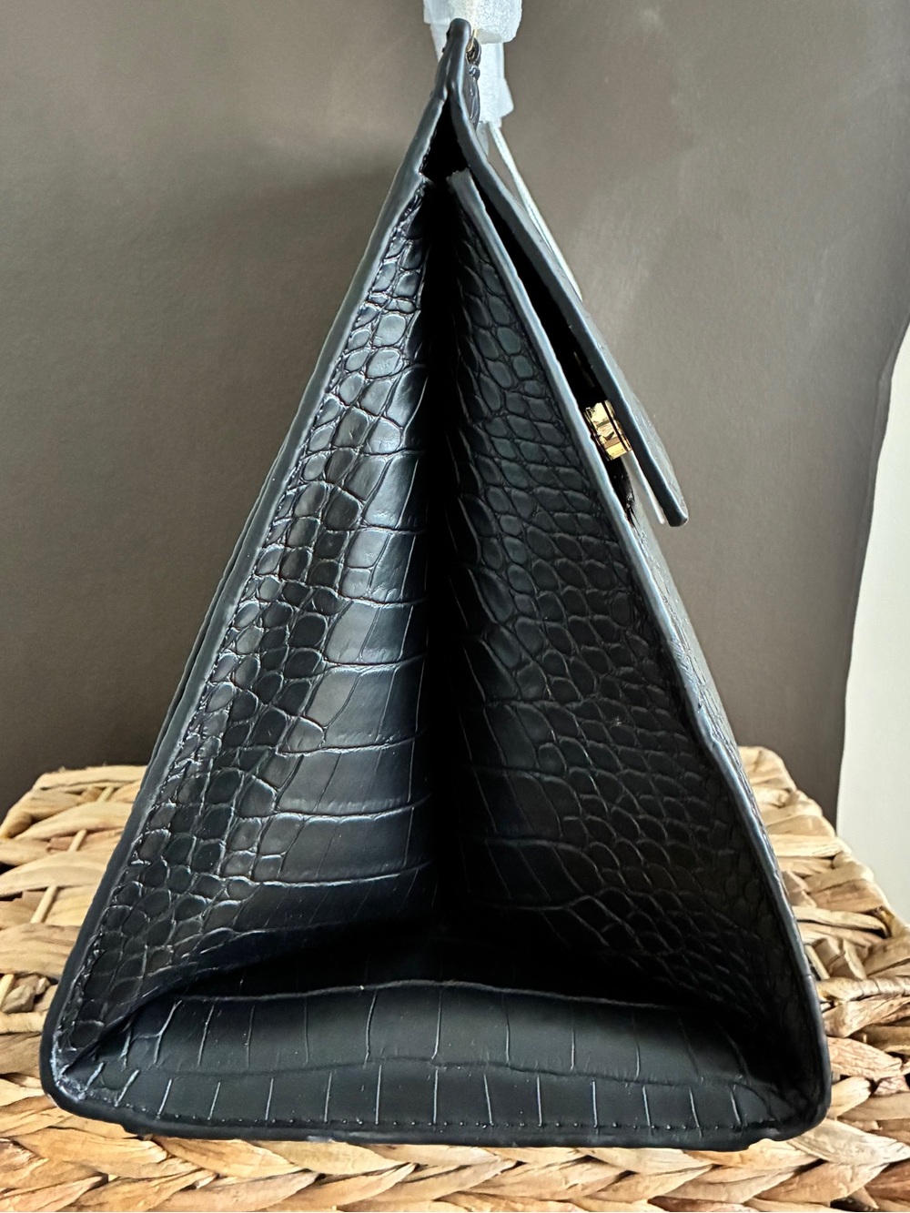 NWT Modern Picnic Large Luncher Black Croc Vegan Leather Lunch Bag - Picture 7 of 14